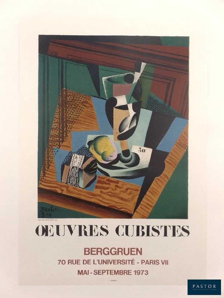 Juan Gris (1987-1927)
Nature morte, 1916
Exposition Berggruen, Oeuvres cubistes, mai/sept 1973

Affiche lithographique originale
Signé dans la planche
Imprimerie Mourlot
Dimensions 73 x 51 cm

Très bon état


Expédition obligatoire, jusqu'à 5 Lithographies dans votre colis pour 14,76€ TTC en France Métropolitaine, et 29,64€ TTC pour l'Europe