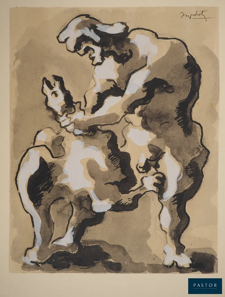Jacques LIPCHITZ (1891-1973)
Le vautour, 1940

Lithographie originale rehaussée au pochoir
Signée dans la planche 
Sur papier 45 x 32.5 cm

INFORMATION : Lithographie appartenant à la série des "12 dessins pour Prométhée" éditée en 1940 par la galerie Jeanne Bucher.

Excellent état


Expédition obligatoire, jusqu'à 5 Lithographies dans votre colis pour 14,76€ TTC en France Métropolitaine, et 29,64€ TTC pour l'Europe
