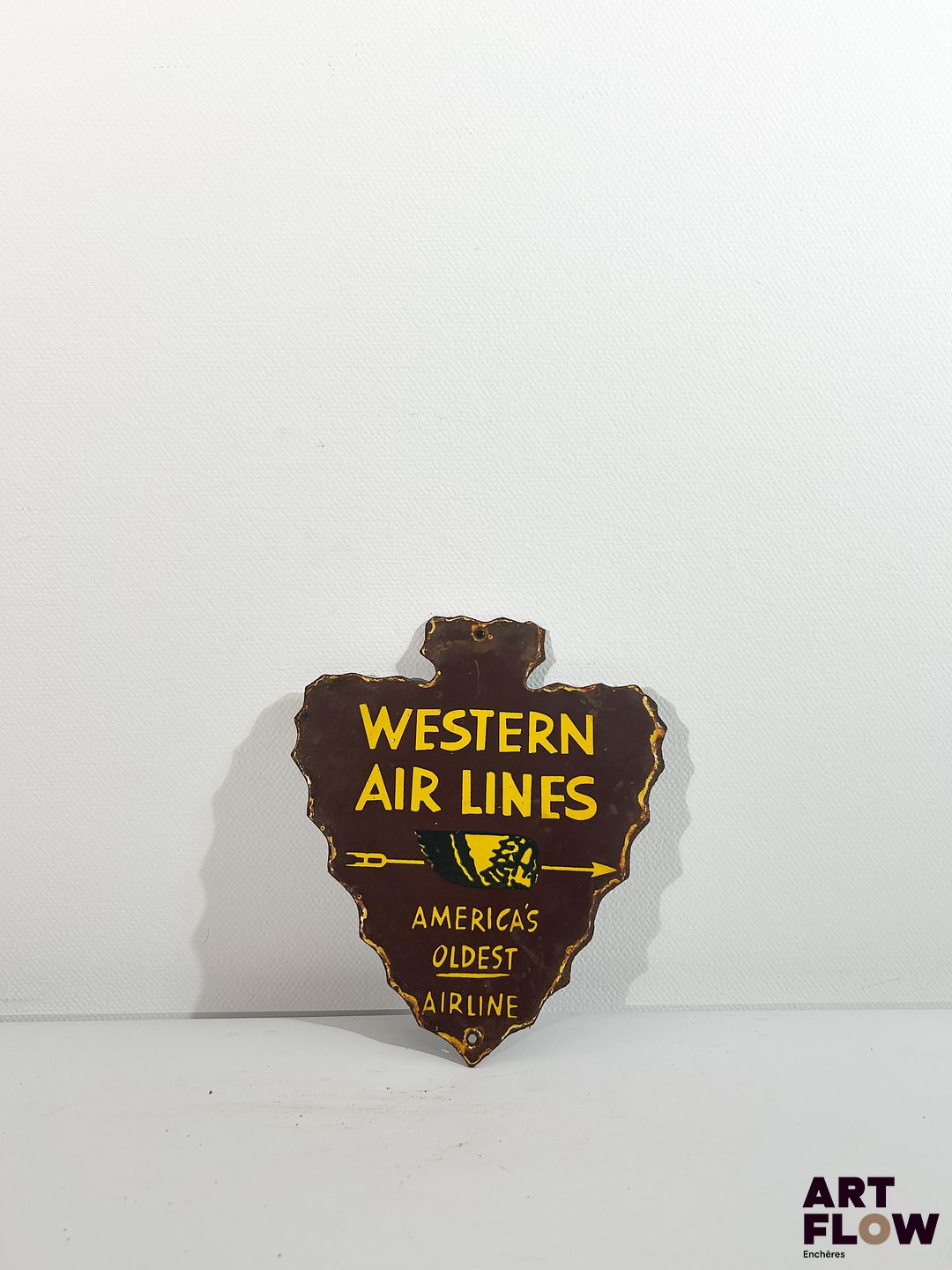 Plaque émaillée triangulaire Western Air Lines 20 x 18 cm Petits éclats et traces de rouille