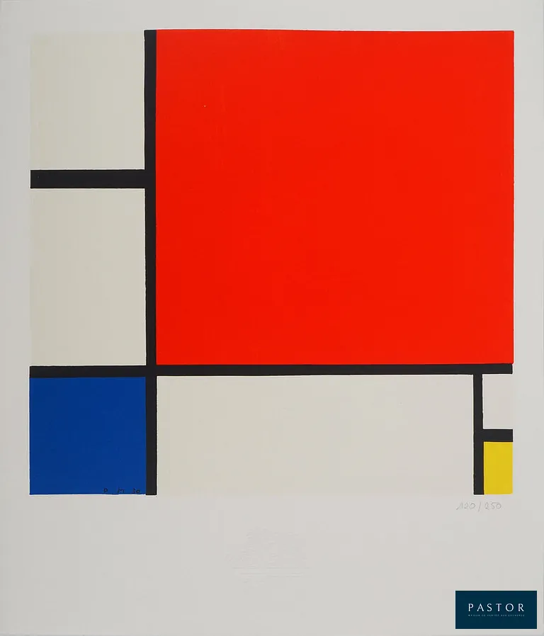 Piet MONDRIAN (1872-1944)(d'après)
Composition II en rouge, bleu et jaune

Lithographie en 8 passages couleurs
Signée dans la planche
Numérotée / 250 exemplaires
Sur vélin Arches 38, 5 x 32 cm

INFORMATION : Editée d'après le tableau éponyme exposé au Kunsthaus Museum de Zurich (Suisse) et authentifiée par le cachet sec de l'éditeur.

La lithographie a été tirée à 250 exemplaires plus quelques épreuves HC et est accompagnée du certificat de l'éditeur.

Excellent état


Expédition obligatoire, jusqu'à 5 Lithographies dans votre colis pour 14,76€ TTC en France Métropolitaine, et 29,64€ TTC pour l'Europe