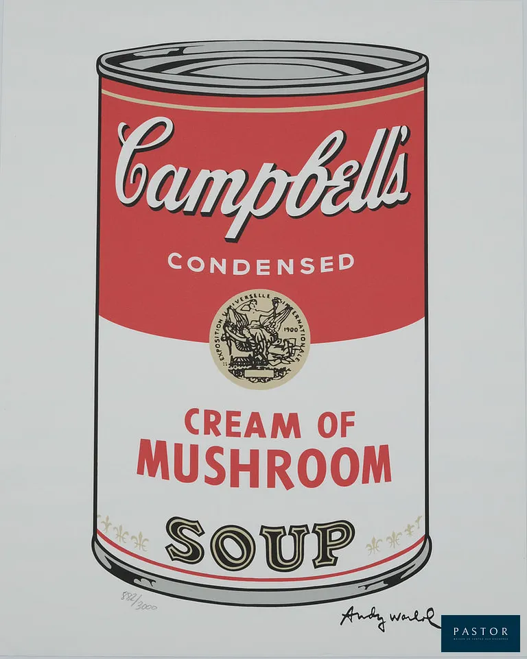 ANDY WARHOL (1928-1987)
Campbell's Cream of Mushroom soup

Granolithographie en couleurs
Signée dans la planche
Edition limitée 3000 exemplaires (ici le n°882)
Sur Vélin 40 x 50 cm

Très bon état, petits défauts de manipulation en bord de feuillet


Expédition obligatoire, jusqu'à 5 Lithographies dans votre colis pour 14,76€ TTC en France Métropolitaine, et 29,64€ TTC pour l'Europe