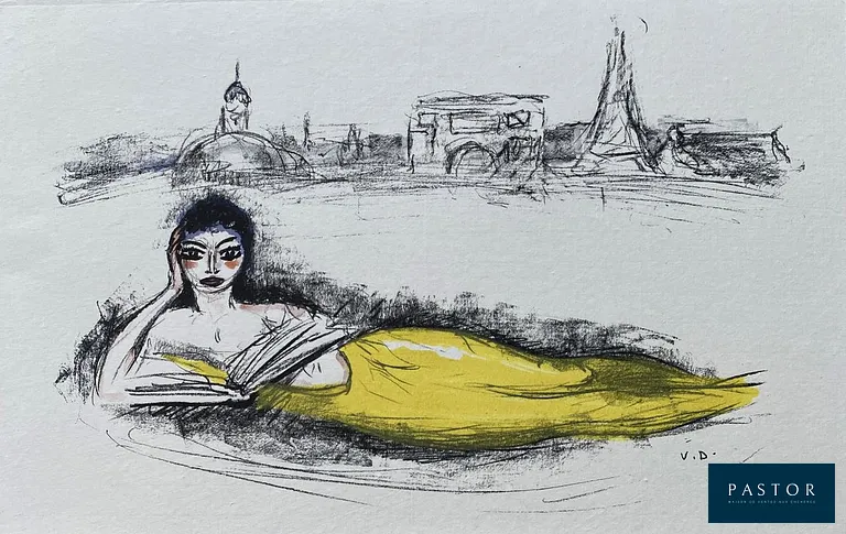 Kees Van Dongen
Sirène de Paris, 1962

Lithographie originale
Monogrammé dans la planche
Tirage à 180 exemplaires
Sur papier japon, format 36 x 57 cm
Très bon état

REFERENCE : Juffermans JL33


Expédition obligatoire, jusqu'à 5 Lithographies dans votre colis pour 14,76€ TTC en France Métropolitaine, et 29,64€ TTC pour l'Europe
