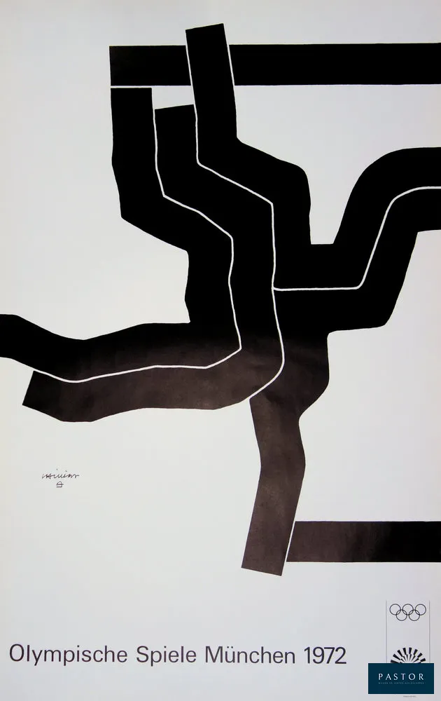 Eduardo CHILLIDA (1924-2002)
Black Pattern - JO Münich 1972

Affiche en lithographie originale en couleurs
Signée dans la planche
Sur papier affiche 64 x 101 cm

Très bon état, rares petits défauts en bord de feuillet

INFORMATION : Affiche originale éditée à l'occasion des Jeux Olympiques d'été de 1972 à München (Munich, Allemagne). Vingt-neuf artistes ont créé des affiches destinées à promouvoir les Jeux
olympiques et à illustrer l'imbrication du sport et de l'art dans le monde entier.

REFERENCES : Catalogue raisonné Keulen #72032


Expédition obligatoire, jusqu'à 5 Lithographies dans votre colis pour 14,76€ TTC en France Métropolitaine, et 29,64€ TTC pour l'Europe