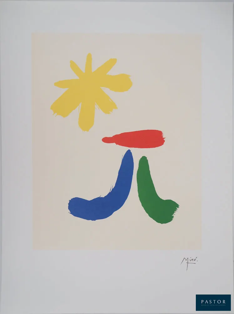 Joan MIRO (1893-1983)
Cabane sous le Soleil

Lithographie en couleurs d'après une oeuvre de l'artiste
Signée dans la planche
Sur Vélin 45 x 60 cm
Editée par les Ateliers Arte/Maeght (Paris)
Authentifiée par le cachet Maeght au verso

Excellent état


Expédition obligatoire, jusqu'à 5 Lithographies dans votre colis pour 14,76€ TTC en France Métropolitaine, et 29,64€ TTC pour l'Europe