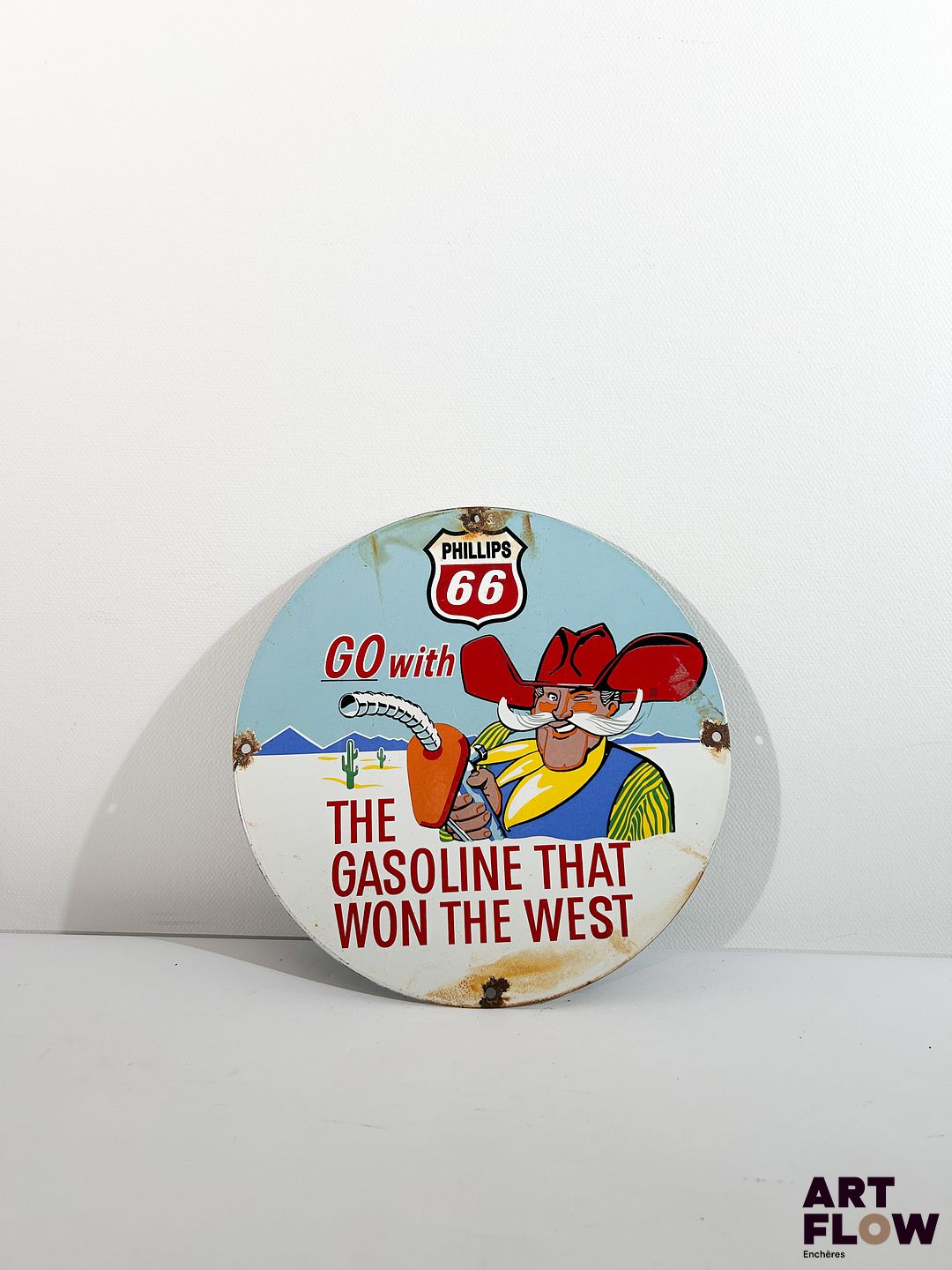 Plaque émaillée ronde d'après Phillips 66 Diamètre : 30 cm Petits éclats et traces de rouille - moderne