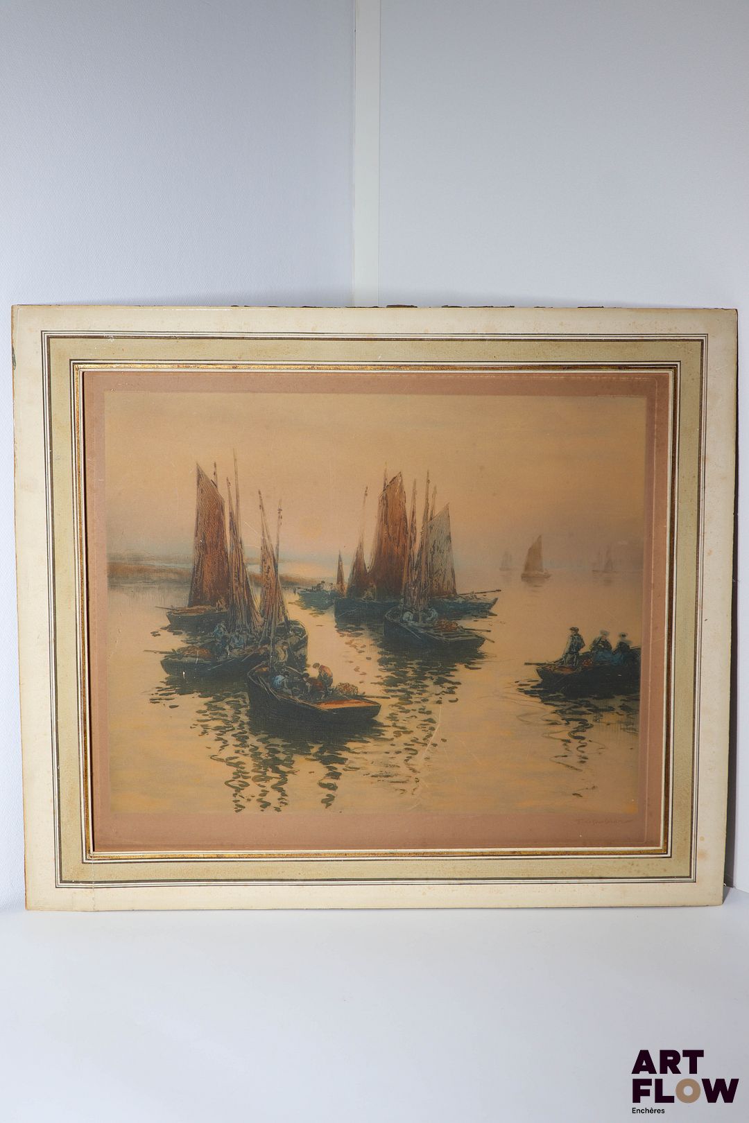 FERNAND LEGOUT-GÉRARD (1856-1924), dans le goût de Voiliers au port Gravure. 62,5 x 74 pour la feuille. Accidents