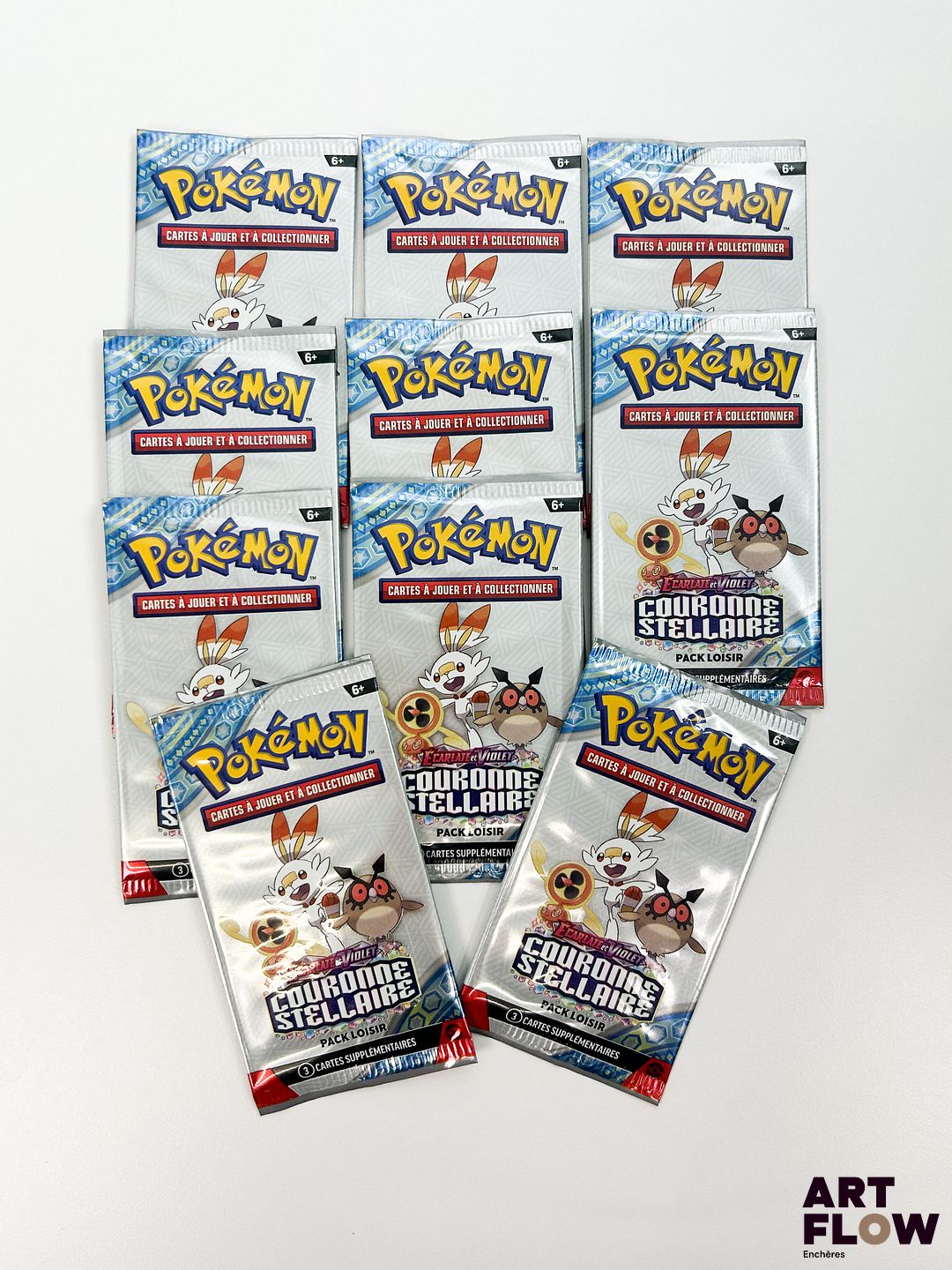 Ensemble de 10 boosters pack loisir Pokémon scellés Série du bloc Ecarlate et violet : couronne stellaire (EV7) En français