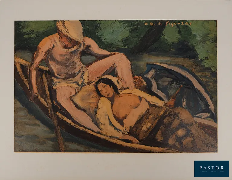André DUNOYER de SEGONZAC (1884 - 1974)
Les canotiers indiscrets, 1965

Lithographie originale (Atelier Mourlot) 
Signée dans la planche
Sur vélin Arches 50 x 65 cm

Excellent état


Expédition obligatoire, jusqu'à 5 Lithographies dans votre colis pour 14,76€ TTC en France Métropolitaine, et 29,64€ TTC pour l'Europe
