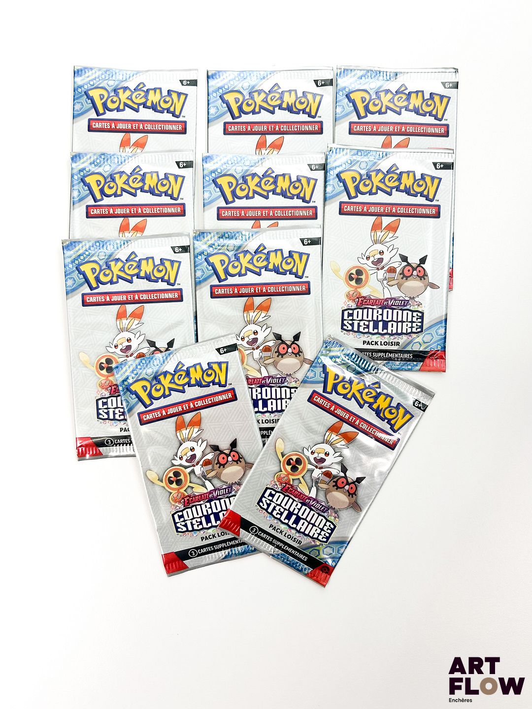 Ensemble de 10 boosters pack loisir Pokémon scellés Série du bloc Ecarlate et violet : couronne stellaire (EV7) En français