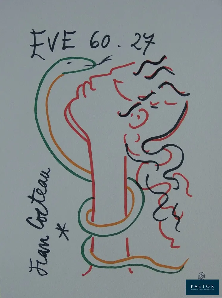 Jean COCTEAU (1889-1963)
Eve et le serpent

Lithographie en couleurs
Signée dans la planche
Sur Vélin 33 x 43 cm

Excellent état


Expédition obligatoire, jusqu'à 5 Lithographies dans votre colis pour 14,76€ TTC en France Métropolitaine, et 29,64€ TTC pour l'Europe