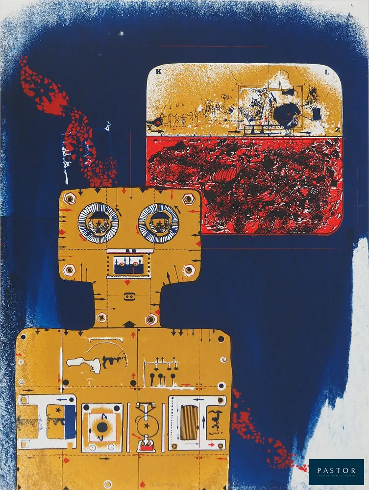 Jean-Pierre VIELFAURE (1930-2015)
Robot sur fond bleu, 1974

Lithographie originale
Signée et datée au crayon
Justifiée E.A (Epreuve d'Artiste)
Numérotée /9 exemplaires
Sur vélin 60 x 44.5 cm

Excellent état


Expédition obligatoire, jusqu'à 5 Lithographies dans votre colis pour 14,76€ TTC en France Métropolitaine, et 29,64€ TTC pour l'Europe