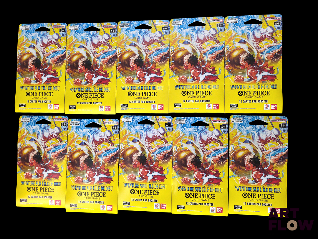 Ensemble de 10 boosters sous blisters One Piece de la série Aventure sur l'île de Dieu OP15-EB04 En français Etat neuf Scellés