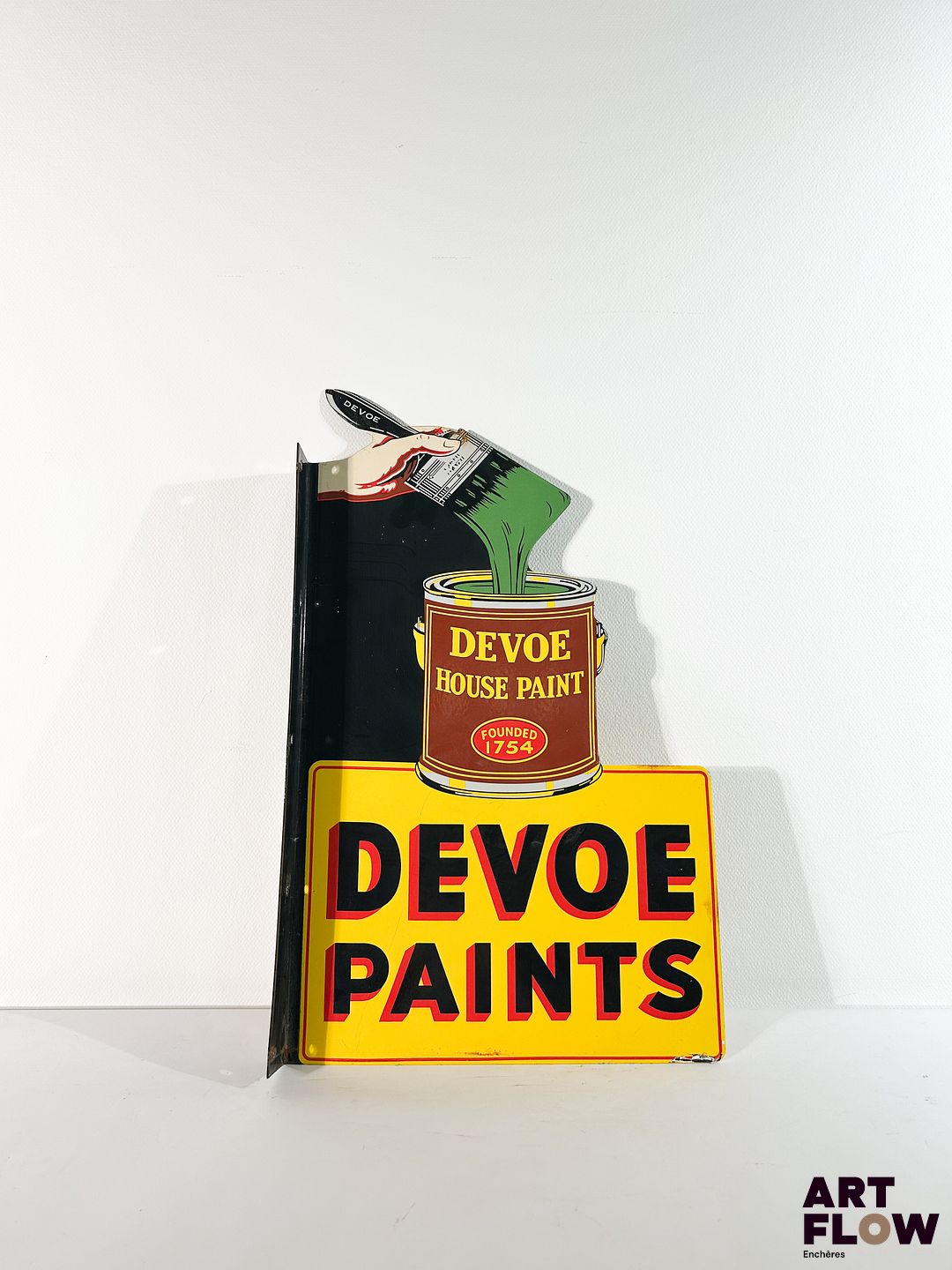Plaque émaillée d'angle Devoe House Paint 51 x 31 cm Petits éclats et traces de rouille
