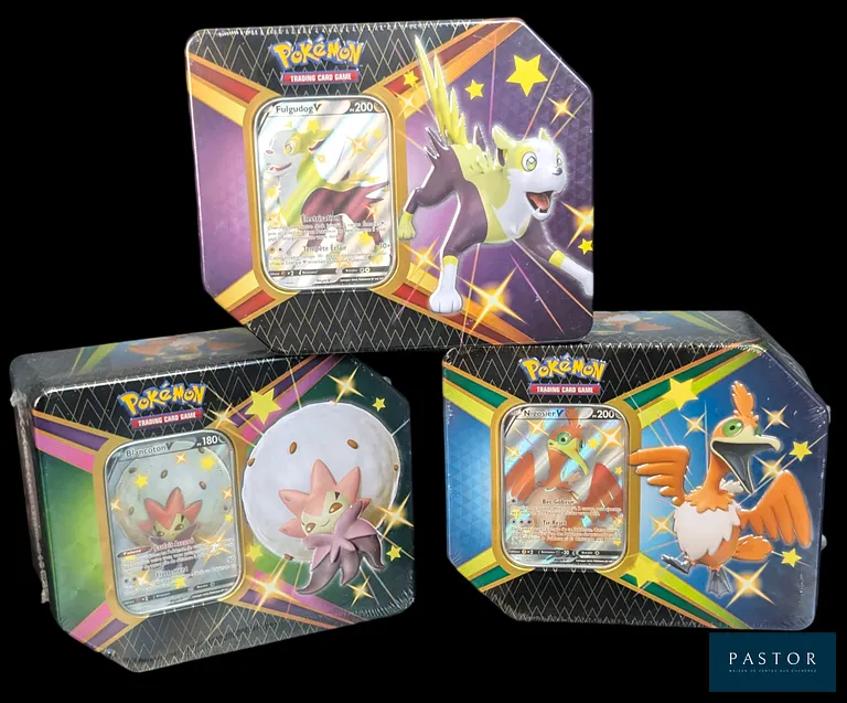 Réunion de 3 Tinbox Pokémon scellées :
Artset des 3 Pokébox de la série du bloc Épée&Bouclier : Destinées Radieuses (EB04.5).
En français.