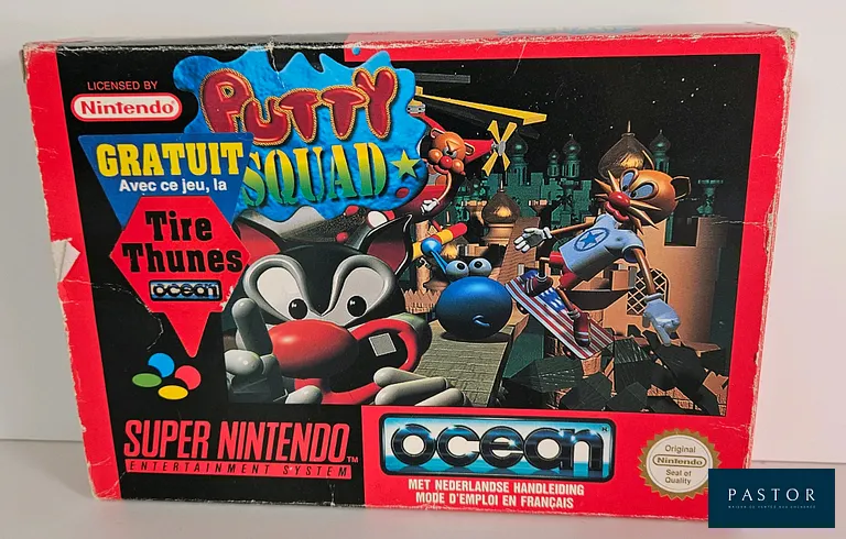 NINTENDO - SUPER NES - Jeu : Putty Squad. Complet avec boite, notice, cale, cartouche. SNSP FAH. Sortie : 1993. Rare