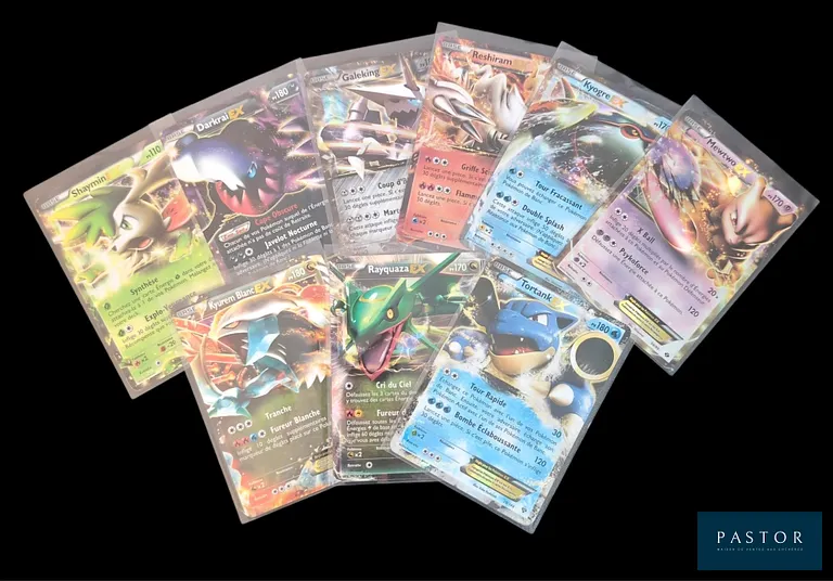 Ensemble de 9 cartes Pokémon EX du bloc Noir&Blanc.
Contient la carte Rayquaza BW47 Promotionellle.
Cartes en état global Bon / Très bon, en français.