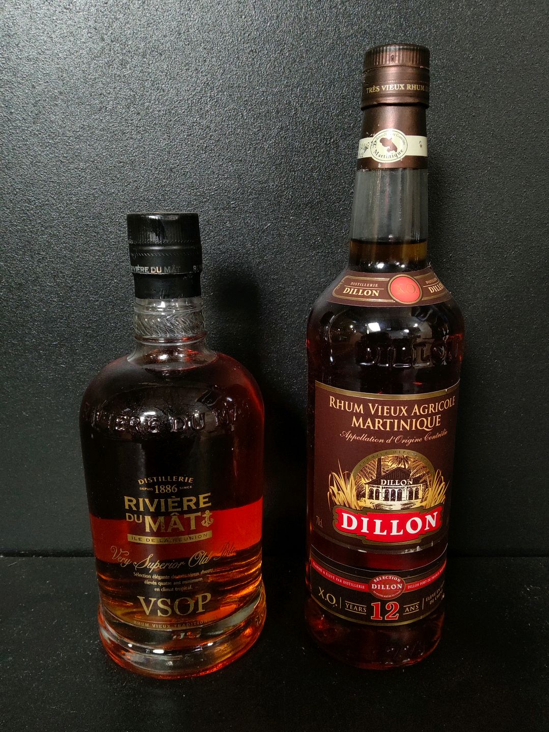 Lot de 2 bouteilles de Rhum : Rivière du Mat VSOP et Dillon XO 12 ans d&rsquo;âge