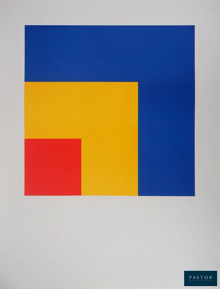 Ellsworth KELLY (1923-2015)
Rouge, jaune et bleu

Lithographie en couleurs d'après une peinture de l'artiste de 1963, "Rouge, Jaune, Bleu".
Sur Vélin 65 x 85 cm (c. 26 x 33 inches)
Editée par les Ateliers Arte/Maeght, Paris
Authentifiée par le cachet Maeght au verso

Excellent état

INFORMATION : Lithographie réalisée pour une exposition spéciale de l'œuvre de Kelly "Les Ateliers de La Modernité" à la Fondation Maeght, Paris, France du 3 juillet au 5 novembre 2005.


Expédition obligatoire, jusqu'à 5 Lithographies dans votre colis pour 14,76€ TTC en France Métropolitaine, et 29,64€ TTC pour l'Europe