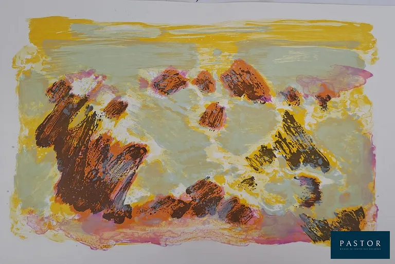 Maurice-Elie Sarthou (1911-1999)
Les rochers pourpres, 1966

Lithographie originale, sur papier Auvergne
Imprimé par les ateliers Mourlot, 1966
Tirage limité à 151 exemplaires, numéroté 32/151 sur le justificatif
Justificatif signé au crayon par l'artiste et l'éditeur (une copie du justificatif de tirage pourra être fourni)
Dimensions : 38 x 56 cm

Très bon état

Information : extrait du "Regards sur la mer" de Paul Valéry


Expédition obligatoire, jusqu'à 5 Lithographies dans votre colis pour 14,76€ TTC en France Métropolitaine, et 29,64€ TTC pour l'Europe