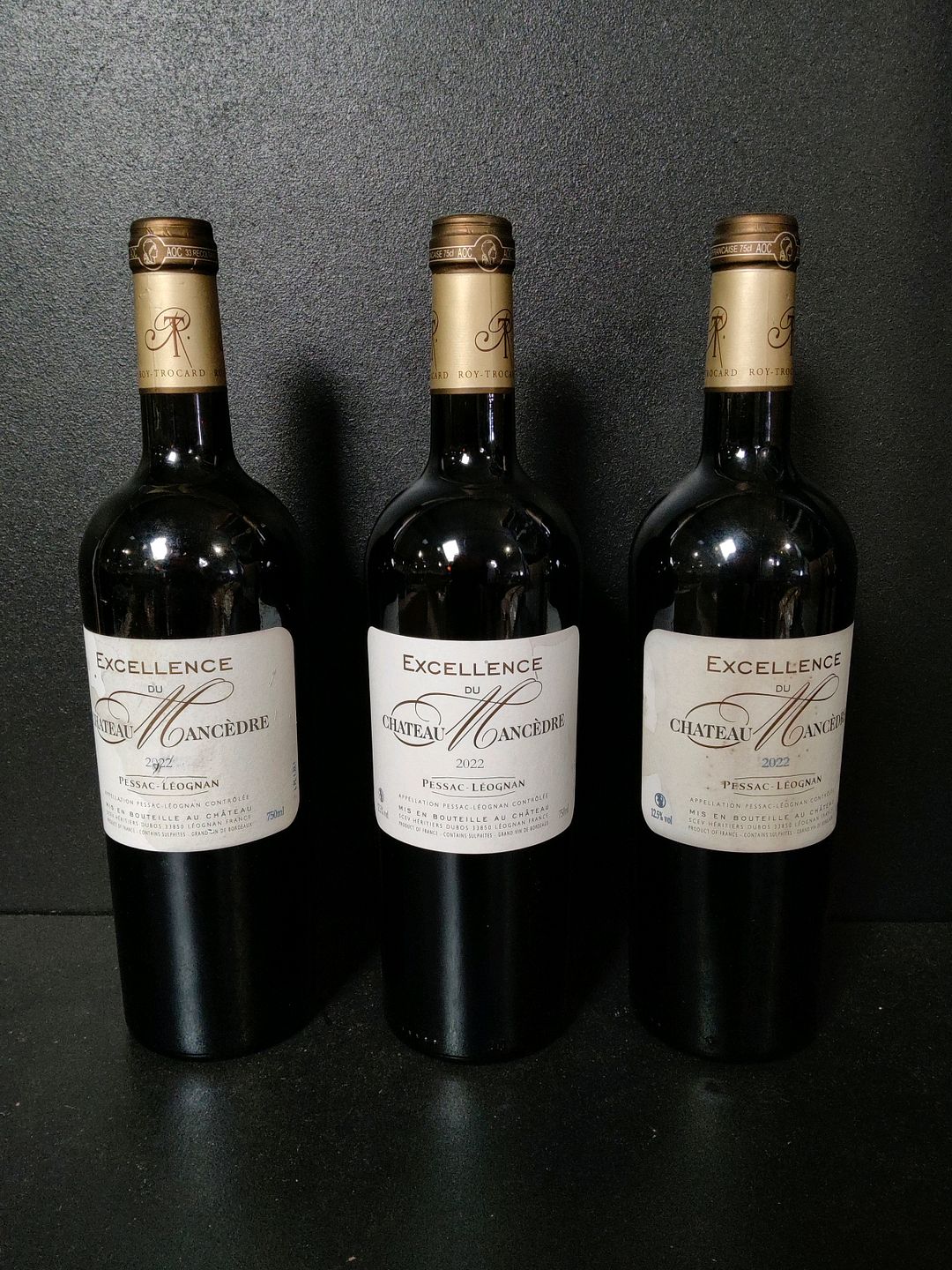 3 bouteilles de vin rouge Château Mancèdre Excellence Pessac Léognan 2022