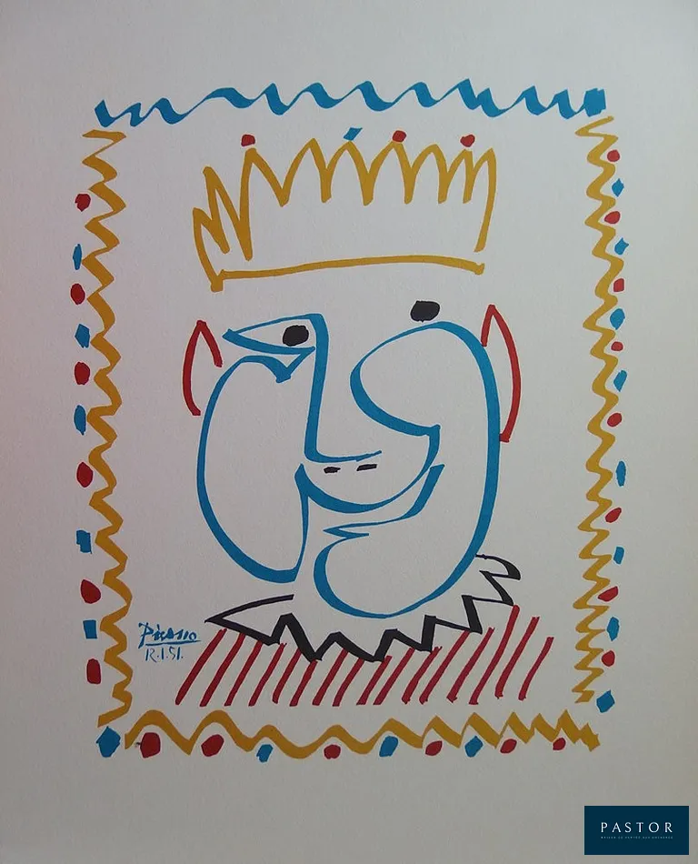 Pablo PICASSO (1881-1973)
Carnaval - Le Roi

Lithographie en couleurs d'après un dessin de l'artiste
Signée dans la planche
Sur Vélin 40 x 48 cm
Edition Art et Paix / Succession Picasso

Excellent état


Expédition obligatoire, jusqu'à 5 Lithographies dans votre colis pour 14,76€ TTC en France Métropolitaine, et 29,64€ TTC pour l'Europe
