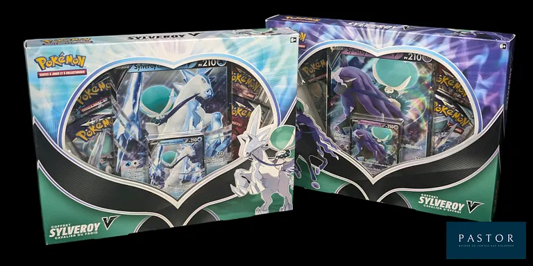 Réunion de 2 coffrets Pokémon scellés : Sylveroy Cavalier du Froid & Cavalier d'Effroi V.
Série du bloc Épée&Bouclier : Règne de Glace (EB06) - Contient des boosters de la série du bloc Soleil&Lune : Ultra Prisme.
En français.