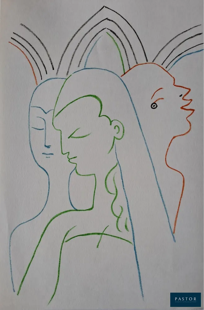 Jean Cocteau (1889-1963)
Les soeurs

Lithographie originale en couleur
Non signé
Imprimée par Mourlot Frères en 1957
Dimensions de la feuille : 23 x 15 cm environ

Très bon état


Expédition obligatoire, jusqu'à 5 Lithographies dans votre colis pour 14,76€ TTC en France Métropolitaine, et 29,64€ TTC pour l'Europe
