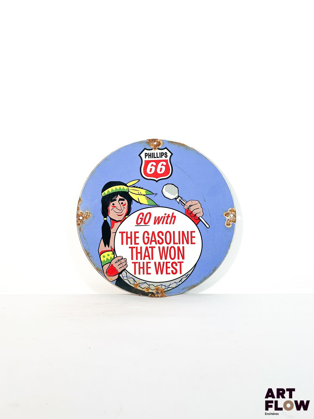 Plaque émaillée ronde d'après Phillips 66 Diamètre : 30 cm Petits éclats et traces de rouille - moderne