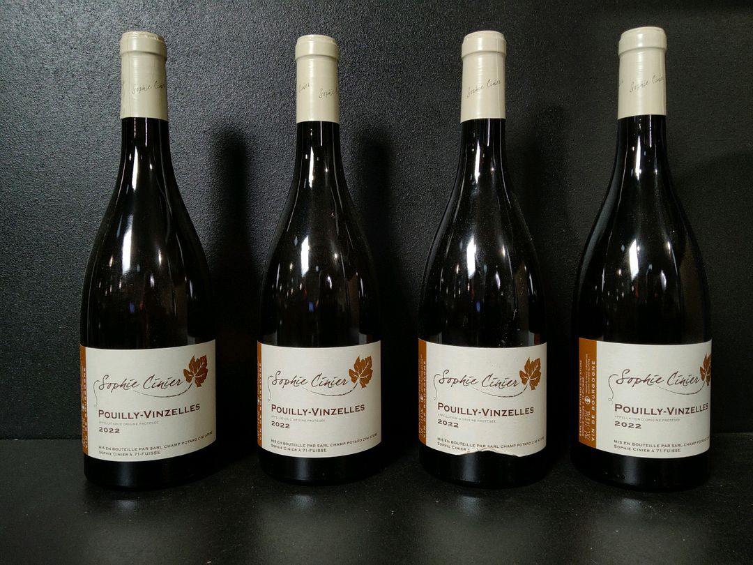 4 bouteilles de vin blanc Sophie Cinier Pouilly-Vinzelles 2022