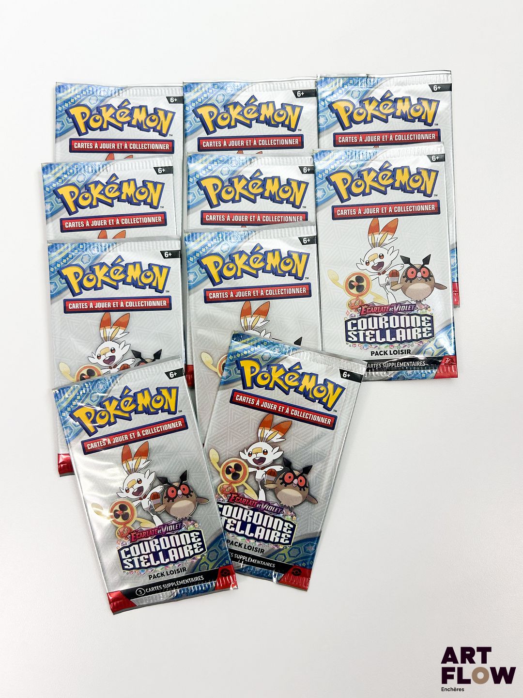 Ensemble de 10 boosters pack loisir Pokémon scellés Série du bloc Ecarlate et violet : couronne stellaire (EV7) En français