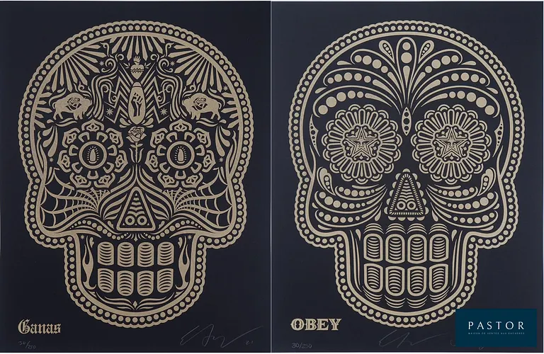Shepard FAIREY dit OBEY GIANT (1970) et Ernesto YERENA (1987)
Day of the dead Calavera

Diptyque de Letterpress (typographie) originale en couleurs
Signée et datée 2021 au crayon
Edition limitée à 250 exemplaires (le numéro photographié est fourni à titre d'exemple)
Sur Vélin 28 x 35 cm, cachet gaufré de l'éditeur HCG

Excellent état


Expédition obligatoire, jusqu'à 5 Lithographies dans votre colis pour 14,76€ TTC en France Métropolitaine, et 29,64€ TTC pour l'Europe