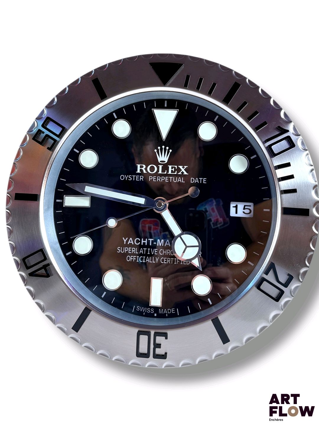 Horloge concessionnaire Rolex Yacht Master. Fonctionnelle Date et heure Diamètre 34 cm - Expédition obligatoire.