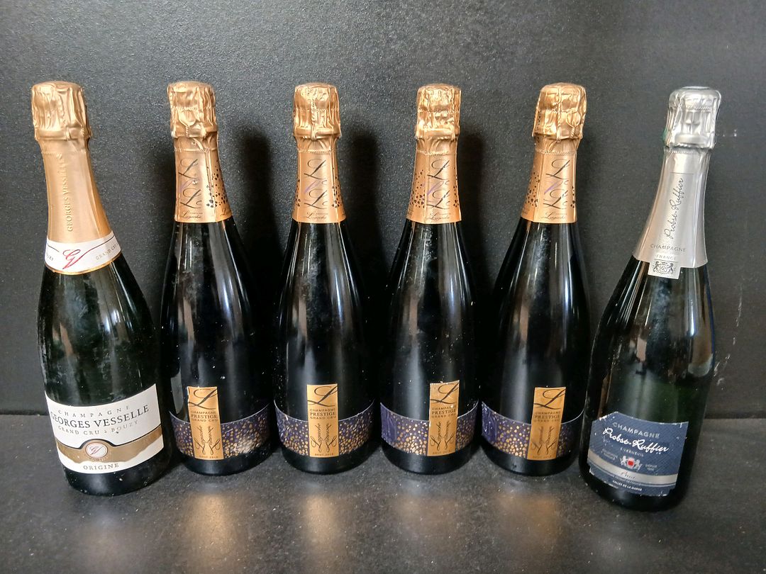 6 Champagne dont : 4 Georges Vesselle Origine, Lagache brut 2018, Probst-Ruffier brut
