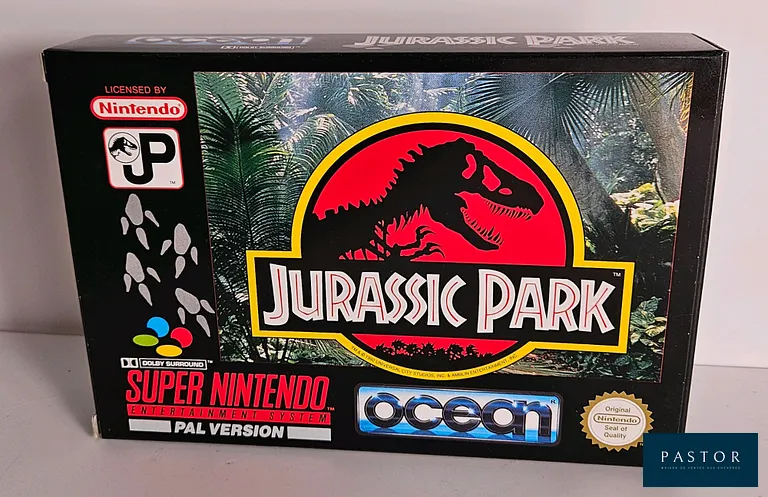 NINTENDO - SUPER NES. Jeu : Jurassic Park. Complet avec boite, cartouche et notice. Etat proche du neuf. Version SNSP UKV. Culte. Sortie : 1992. Aventure