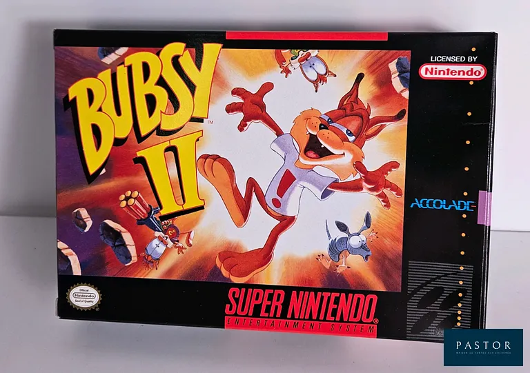 NINTENDO - SUPER NES. Jeu : Bubsy 2. Complet avec boite, notice et cartouche. Version US. TBE.Sortie : 1994. Plateforme 2D