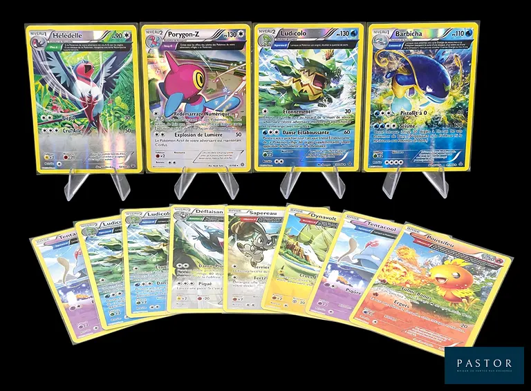 Réunion de 12 cartes Pokémon - Half-Art.
Séries diverses du bloc XY : XY Primo Choc, XY Ciel Rugissant et XY Origines Antiques.
Cartes en état global Très bon/Excellent, en français.