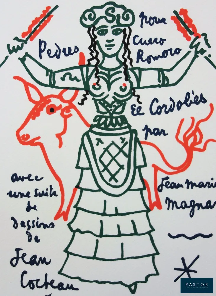Jean COCTEAU (1889-1963)
L'Espagne

Lithographie en couleurs
Signée dans la planche
Sur Vélin 28 x 38 cm

Excellent état

INFORMATION : Créée pour le portfolio Taureaux, éditée en 1965 à 200 exemplaires et imprimée dans les ateliers Mourlot


Expédition obligatoire, jusqu'à 5 Lithographies dans votre colis pour 14,76€ TTC en France Métropolitaine, et 29,64€ TTC pour l'Europe