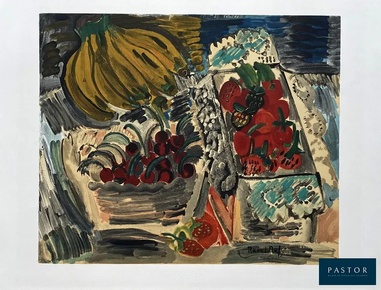 Raoul DUFY
Nature morte aux fruits

Lithographie en couleurs, 1969
Signée dans la planche
Sur vélin Arches format 50 x 65 cm
Très bon état
Imprimée dans les ateliers Mourlot

NOTE : Lithographie d'après une peinture de l'artiste


Expédition obligatoire, jusqu'à 5 Lithographies dans votre colis pour 14,76€ TTC en France Métropolitaine, et 29,64€ TTC pour l'Europe
