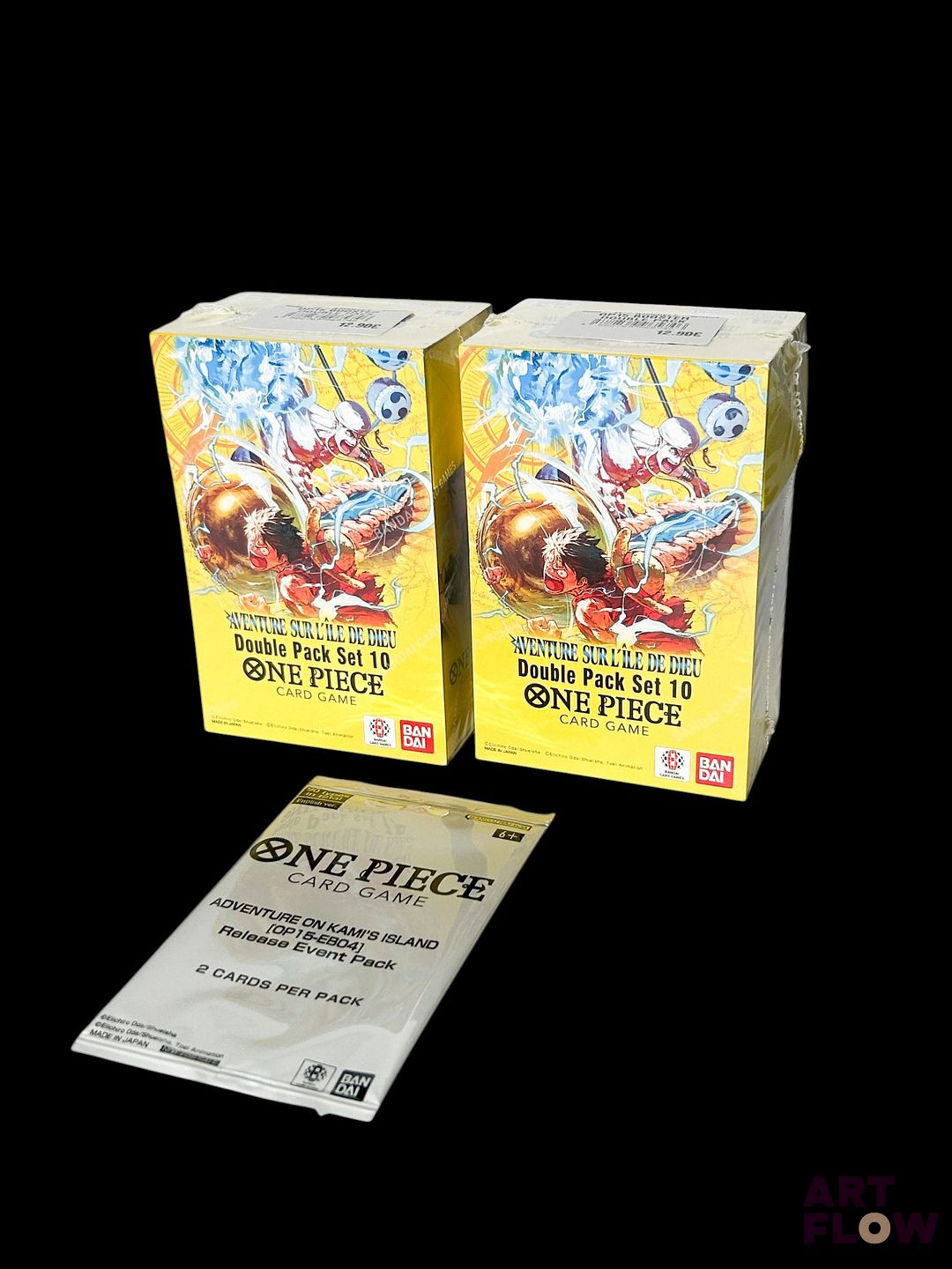 Réunion de 2 Double Pack de la série Aventure sur l'ile de Dieu OP15-EB04 et d'un booster Aventure on Kami's Island OP15-EB04 Neufs Scellés En Français