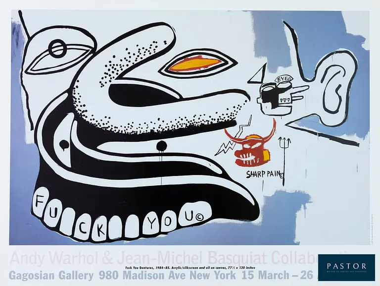 Andy WARHOL (1928-1987) / Jean-Michel BASQUIAT (1960-1988)
F.... You

Affiche originale en couleurs
Sur papier affiche 60 x 45 cm

Excellent état

INFORMATION : Affiche éditée à l'occasion de l'exposition "Andy Warhol Jean-Michel Basquiat Collaborations" à la Galerie Gagosian (New-York, USA) en 1997


Expédition obligatoire, jusqu'à 5 Lithographies dans votre colis pour 14,76€ TTC en France Métropolitaine, et 29,64€ TTC pour l'Europe