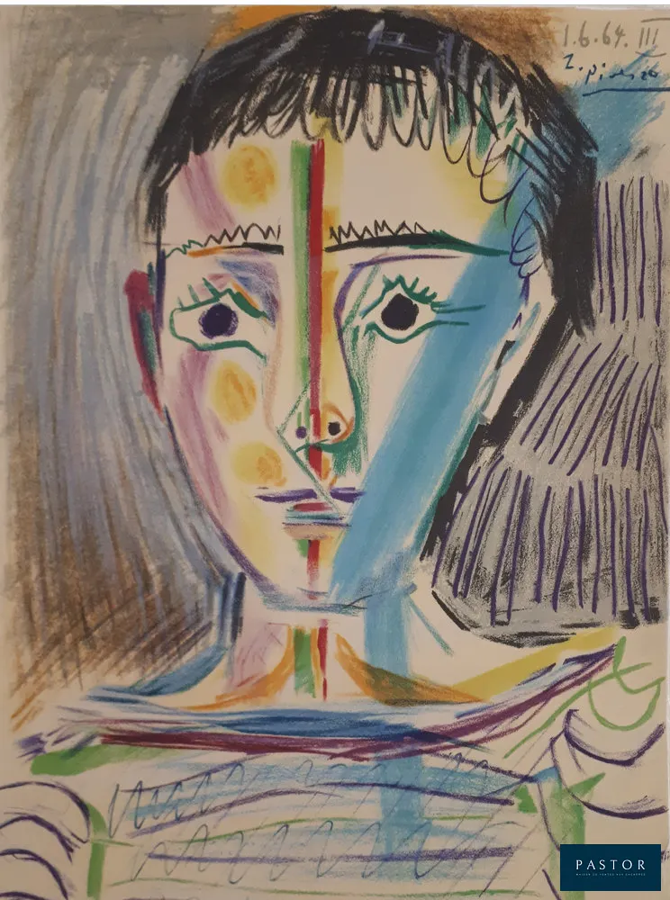 Pablo PICASSO (d'après)
Homme en marinière

Lithographie sur pierre imprimée dans les Ateliers Baillon
Signée dans la planche
Sur vélin 38 x 28 cm

Excellent état

REFERENCES :
Cette lithographie a été exécutée d'après une gouache originale de Picasso référencée au catalogue raisonné Zervos, volume 24, sous le numéro #209.
Lithographie publiée en 1965 pour le portfolio "Les Peintres mes amis" édité par les Heures Claires et limité à 250 exemplaires.


Expédition obligatoire, jusqu'à 5 Lithographies dans votre colis pour 14,76€ TTC en France Métropolitaine, et 29,64€ TTC pour l'Europe