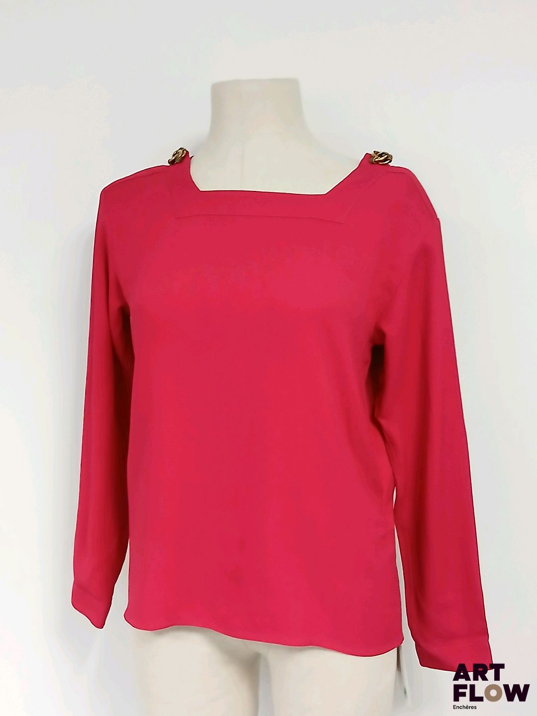 SAINT LAURENT Blouse col carré fuschia Taille 38 Neuve avec étiquette Prix boutique initial : 1090 €