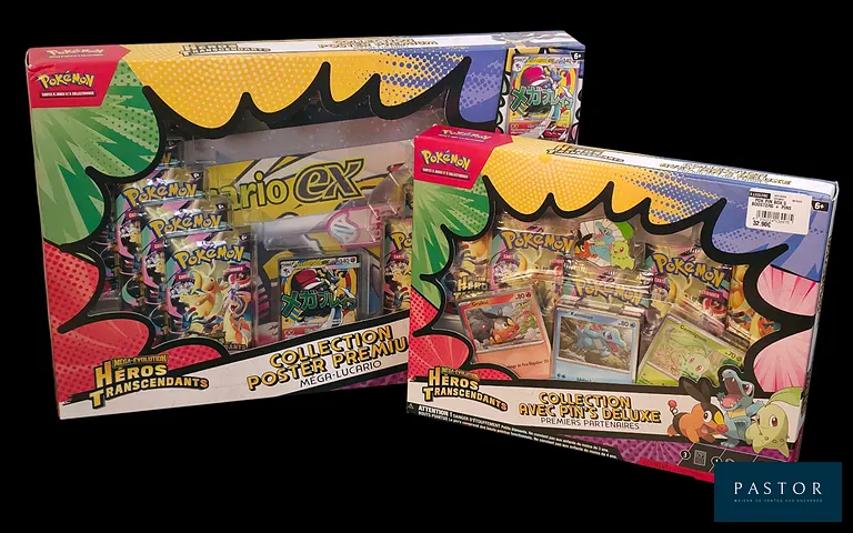 Réunion de 2 coffrets Pokémon scellés.
Série du bloc Méga-Évolution : Héros Transcendants (ME2.5).
- Coffret Collection Poster Premium Méga-Lucario.
- Coffret Collection avec Pin’s Deluxe Premiers Partenaires.
En français.