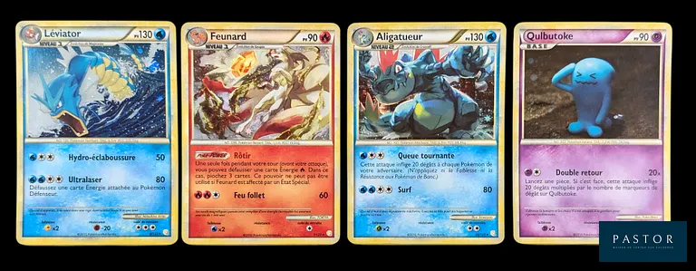 Ensemble de 8 cartes Pokémon - Holographiques.
Diverses séries du bloc HGSS.
Cartes en état global Excellent, en français.