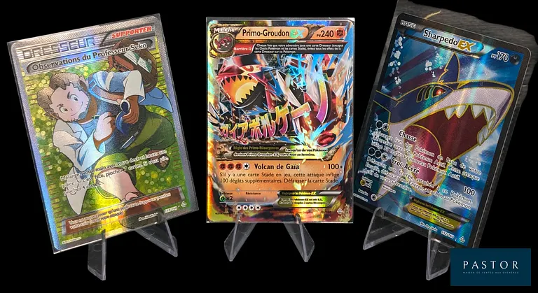 Réunion de 3 cartes Pokémon de la série du bloc XY : Primo-Choc - 2 EX et 2 Full Art.
Cartes en état global Excellent, en français.
Livrées sous bulles et toploaders.