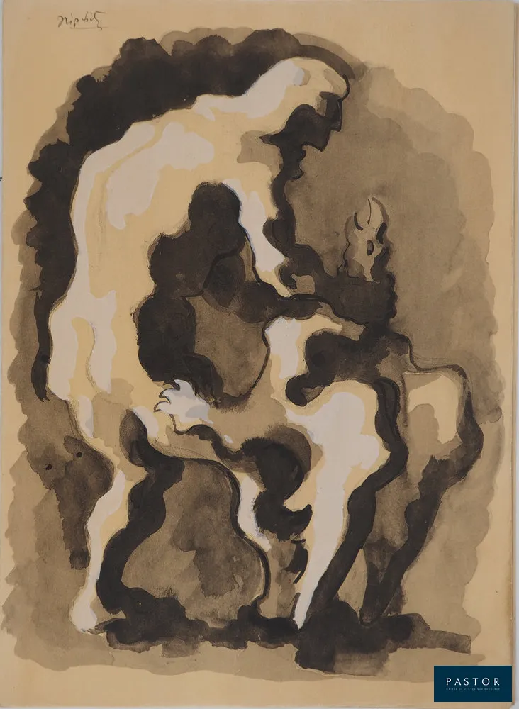 Jacques LIPCHITZ (1891-1973)
La vengeance de l'Olympe, 1940

Lithographie originale rehaussée au pochoir
Signée dans la planche
Sur papier 45 x 32.5 cm

INFORMATION : Lithographie appartenant à la série des "12 dessins pour Prométhée" éditée en 1940 par la galerie Jeanne Bucher.

Excellent état


Expédition obligatoire, jusqu'à 5 Lithographies dans votre colis pour 14,76€ TTC en France Métropolitaine, et 29,64€ TTC pour l'Europe