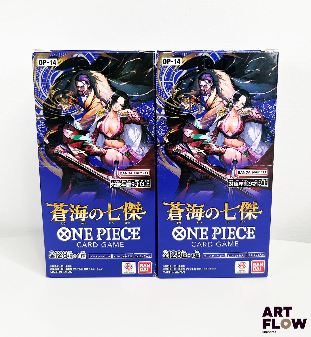 Réunion d'une bundle One piece de 25 boosters de la série Les sept de la mer d'azur OP14-EB04 et de 10 boosters One piece Héroine Edition EB03 En japonais