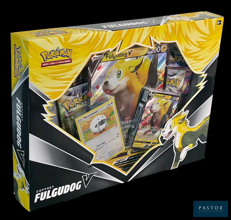 Coffret Pokémon scellé : Fulgudog V - Séries du bloc Épée&Bouclier.
Scellé, en français.