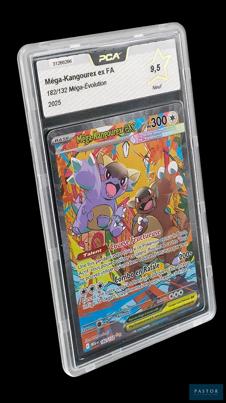 Carte Pokémon gradée Méga-Kangourex Ex 182/132 – Alternative – PCA 9,5.  
Série Méga-Évolution (1ère série du bloc).  
Carte en état Neuf (PCA 9,5), en français.