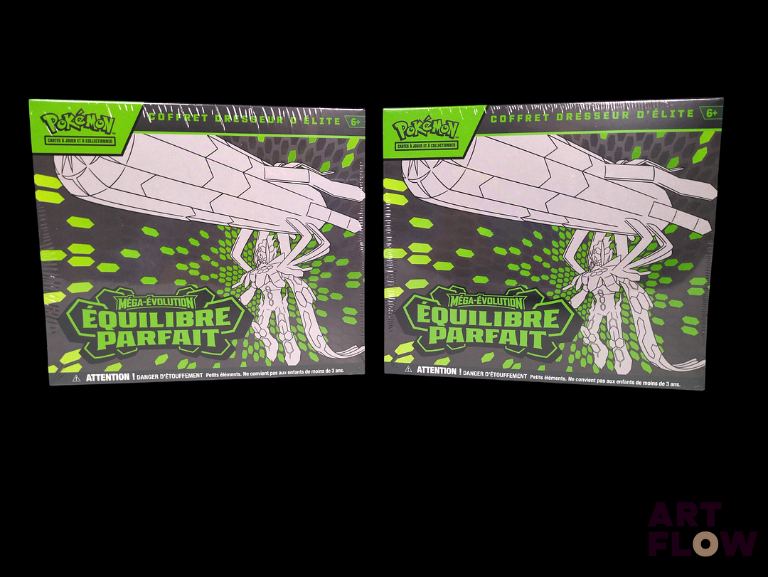 Réunion de 2 coffrets Pokémon scellés : Elite Trainer Box (ETB). Série du bloc Méga-Évolution : Équilibre parfait (ME03). En français. Neuves : un film trou dans le scellage sur l'une d'elles. (voir photos)